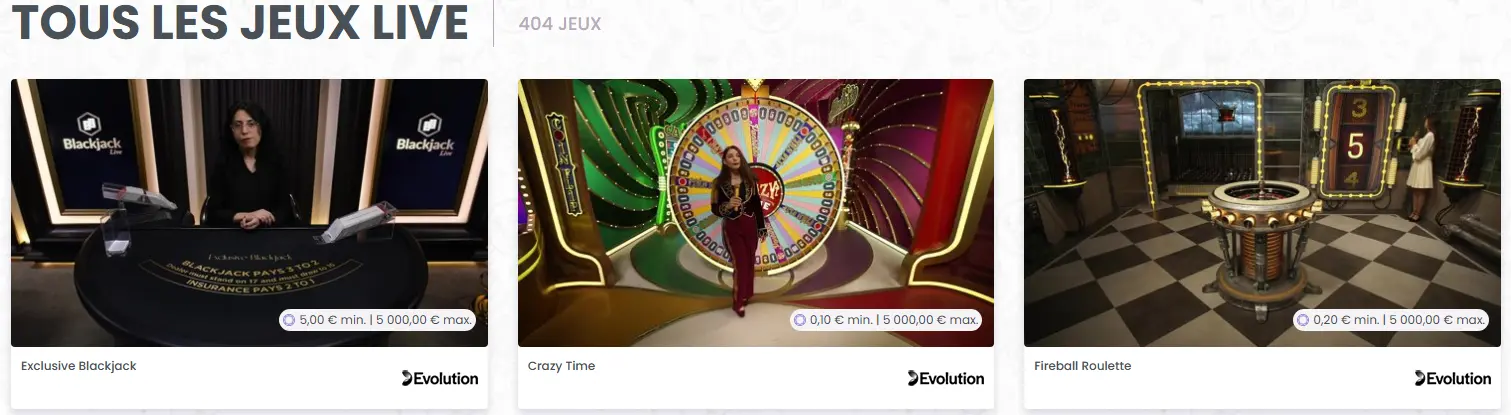 jeux en direct au Madnix Casino