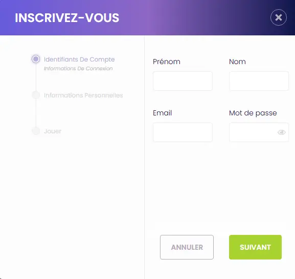 Processus d'inscription au Madnix Casino
